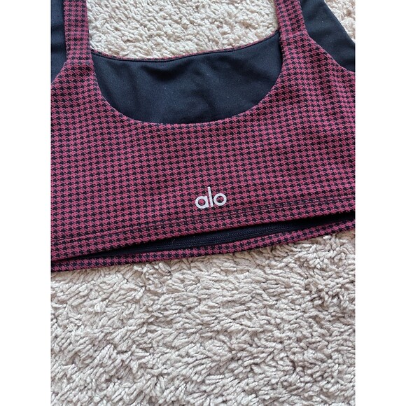 Alo Yoga Micro Houndstooth Bra in Cranberry/Black Size MEDIUM - Picture 4 of 6